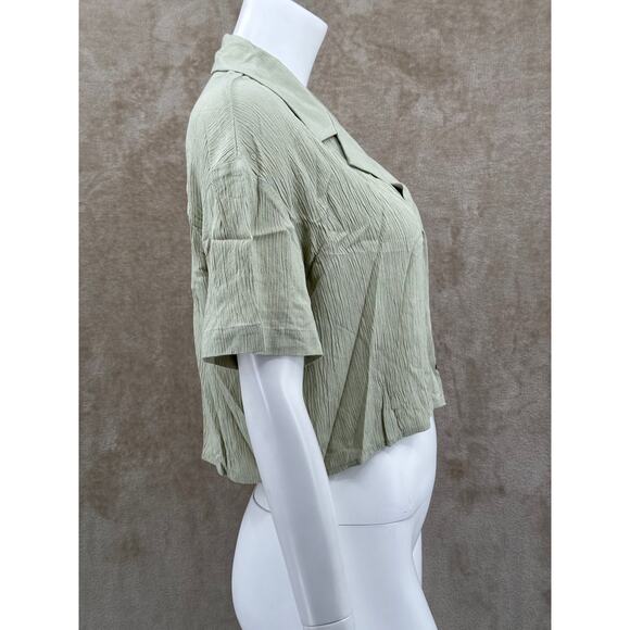 The Normal Brand Top Womens Large Ezra Cropped Short Sleeves Sage Green Sheer - Picture 3 of 11